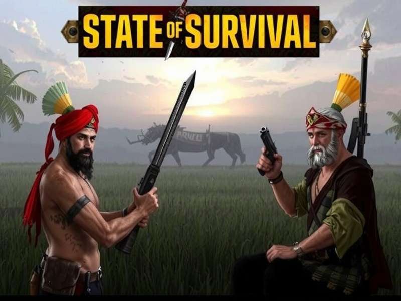 State of Survival बेस लेआउट का उदाहरण, जिसमें कमांड सेंटर, रिसोर्स बिल्डिंग्स और डिफेंस दिख रहे हैं